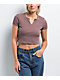 Zine Noreen Deep Taupe Notched Crop T-Shirt - Thumbnail image 1 of 3