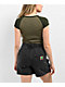 Zine Pammie Dark Green Raglan Crop T-Shirt - Thumbnail image 2 of 3