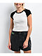 Zine Pammie White & Black Crop Raglan T-Shirt - Thumbnail image 1 of 3