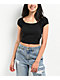 Zine Ruby Black Shirred Crop Top - Thumbnail image 1 of 3