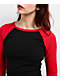 Zine Sam Red & Black Raglan Long Sleeve Crop T-Shirt - Thumbnail image 3 of 3