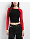 Zine Sam Red & Black Raglan Long Sleeve Crop T-Shirt - Thumbnail image 1 of 3